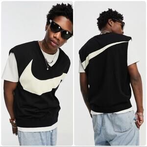 NEW Size Large Mens Nike Swoosh Sleeveless Logo Sweater Vest Black Coconut Milk